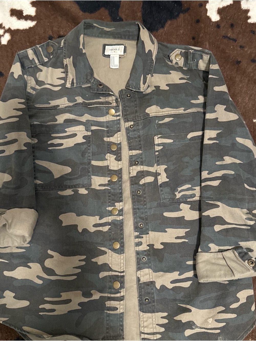 Camo Button-Up Utility Jacket - Gray & Tan